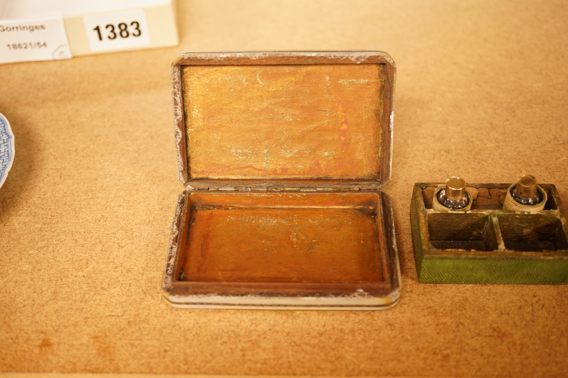 A French silver and shagreen perfume box, portrait miniature on ivory and an early 19th century mother of pearl box (2), shagreen box 5.5cm wide x 4cm deep x 3cm high Ivory Submission reference 96LR94PU